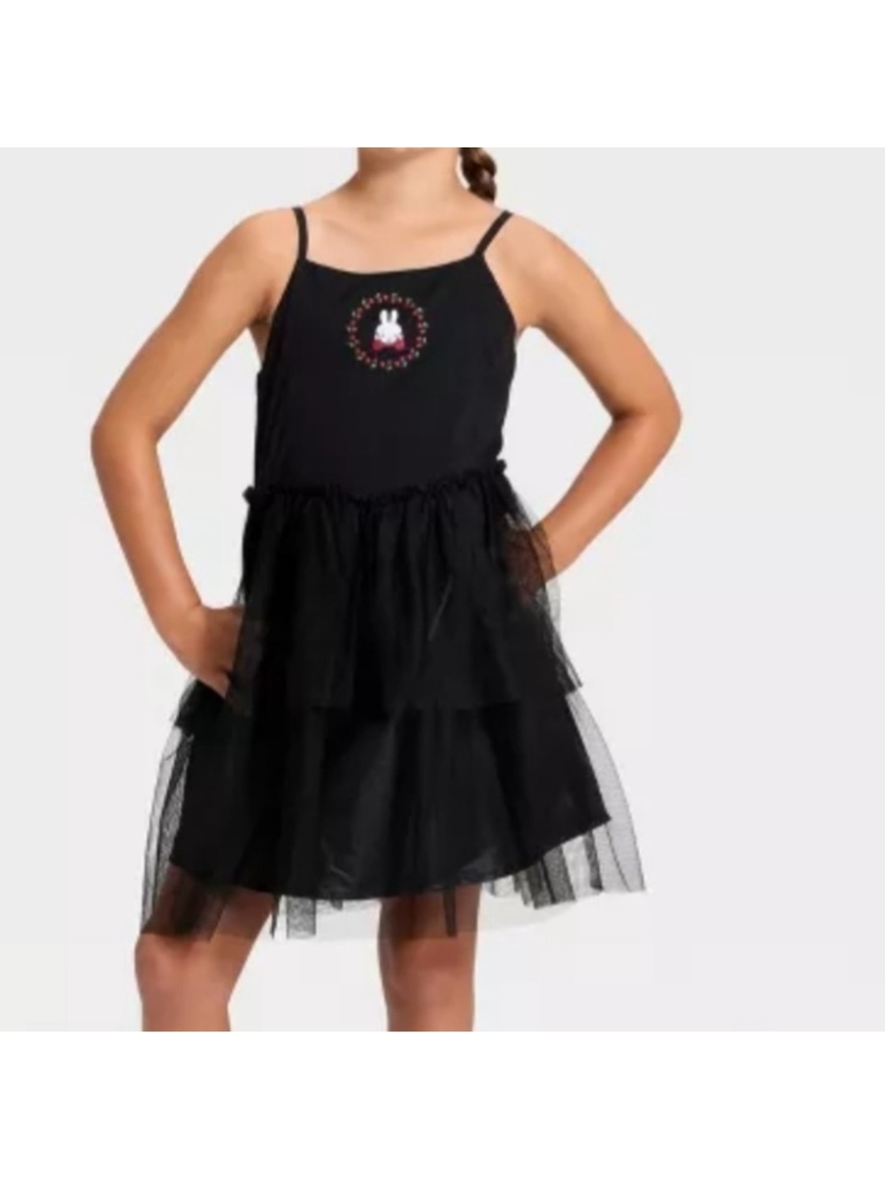 Girls'  Miffy Embroidery Tulle Dress - Black large 10/12
